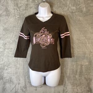 Brightline Deals Gap Brown Pink Dragon Graphic Baby Tee M Y2K Moto Biker